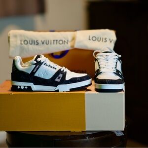 Louis Vuitton Men's Black and White LV Trainer Sneakers
